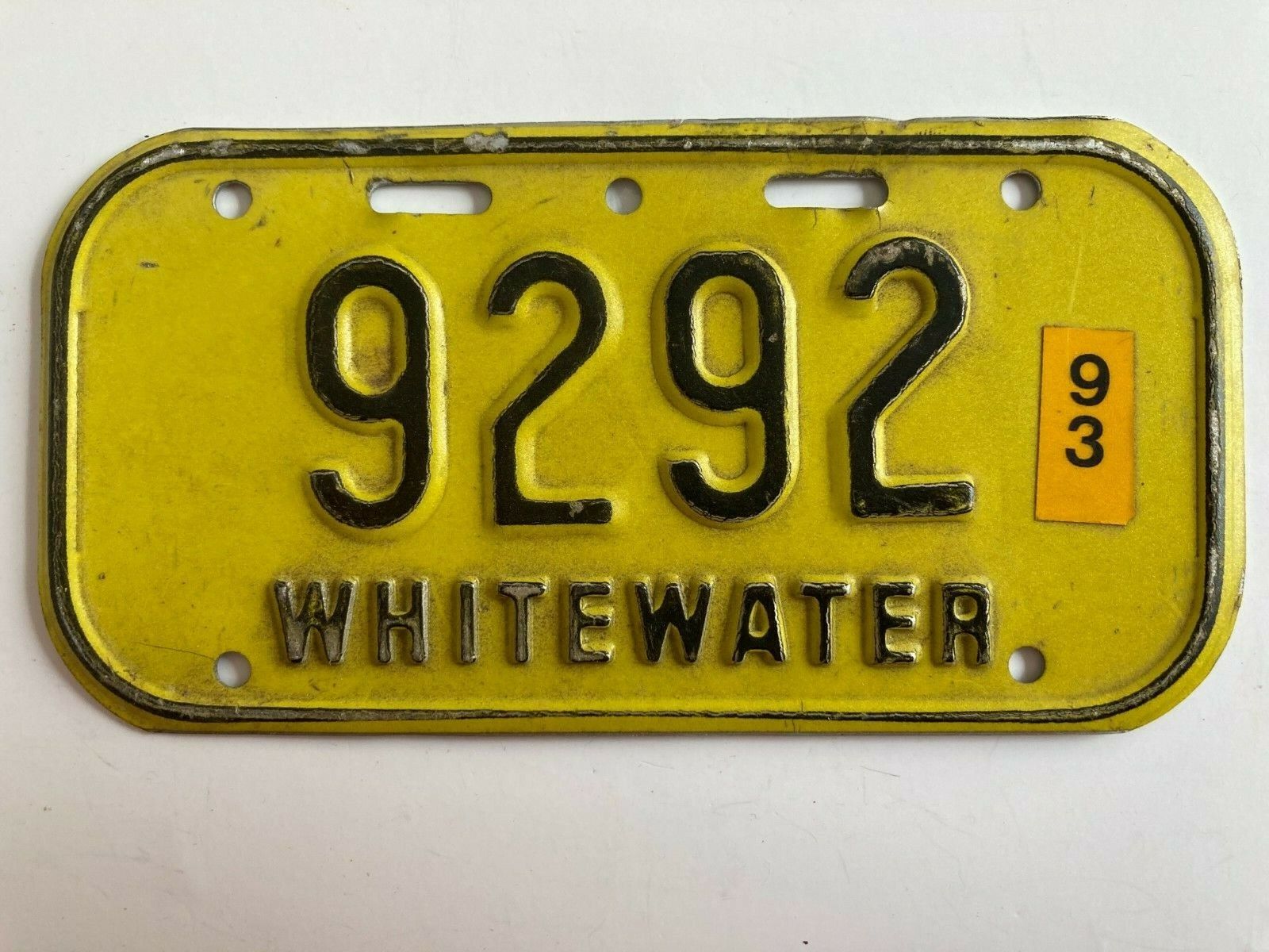 1993 Whitewater Wisconsin Bicycle Bike License Plate - Size: 6 1/8" X 3 1/8"