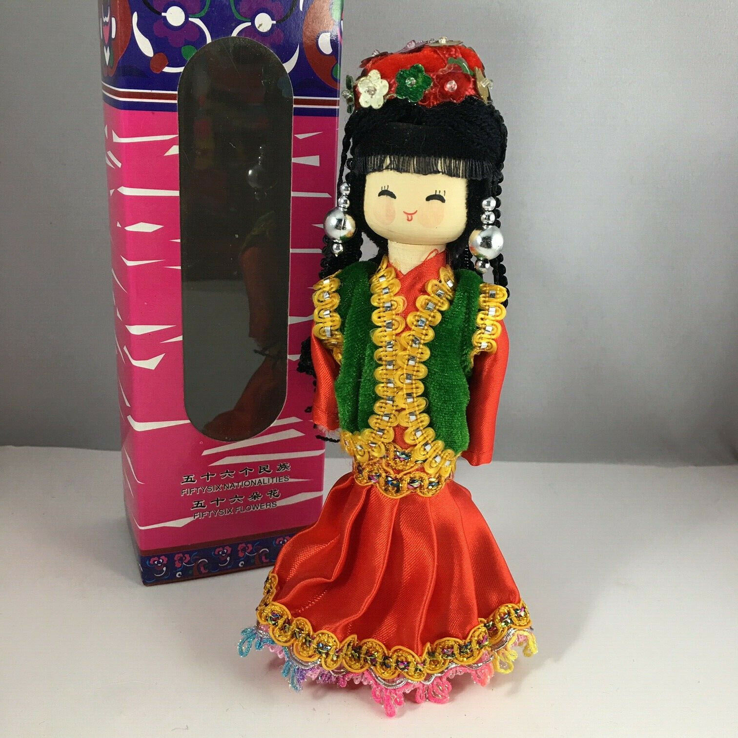 Chinese 7"h Handmade Collectible Minority Nationality Miniature Wooden Doll New!