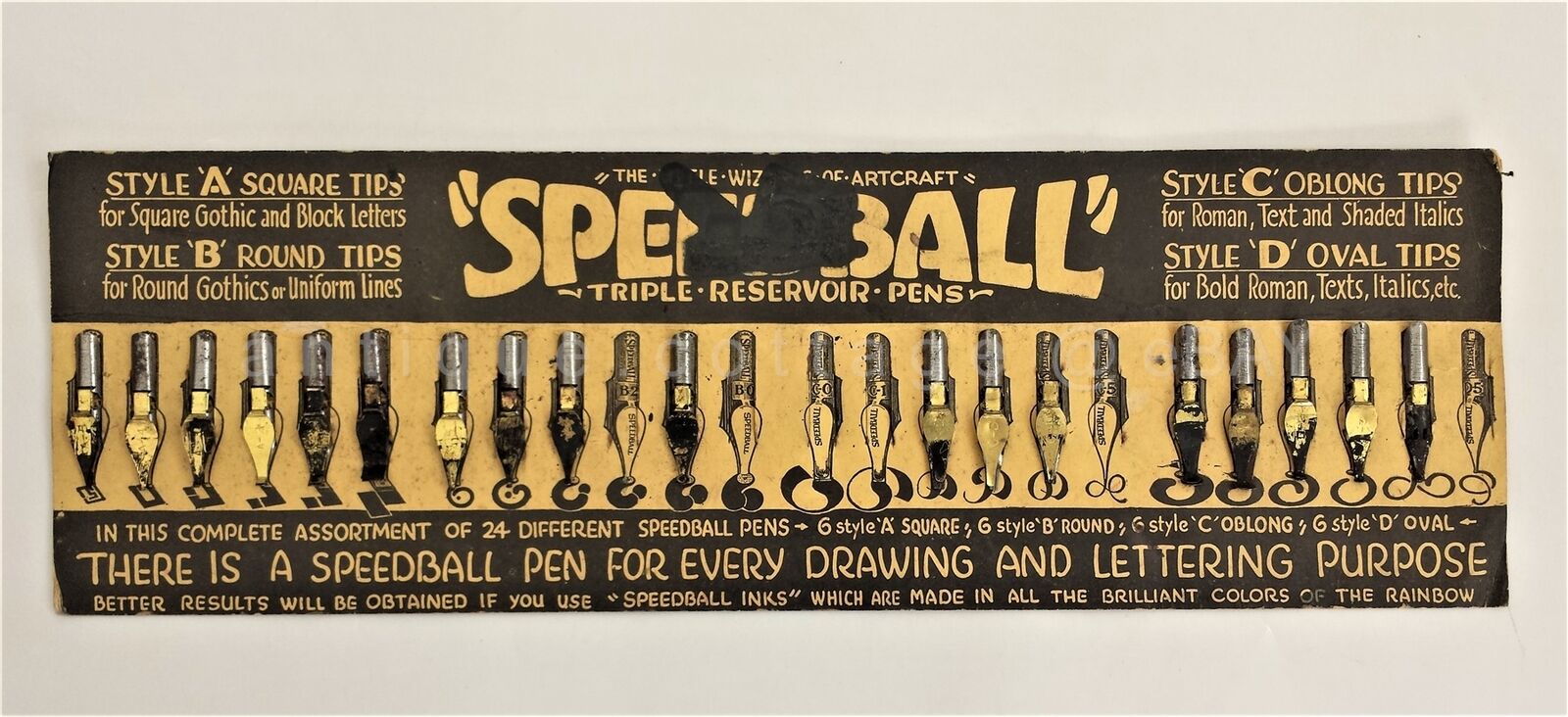 Antique Speedball Counter Store Display W Nibs Drawing Lettering Ink Pen Ad