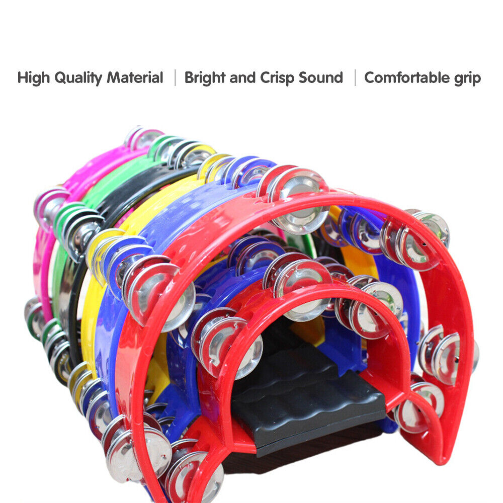Double Row Handheld Tambourine Metal Jingles Musical Percussion Instrument S4r0