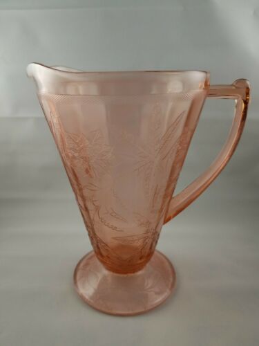 1930's Jeanette Depression Glass Footed Pitcher Pink Poinsettia Lemonade Juice