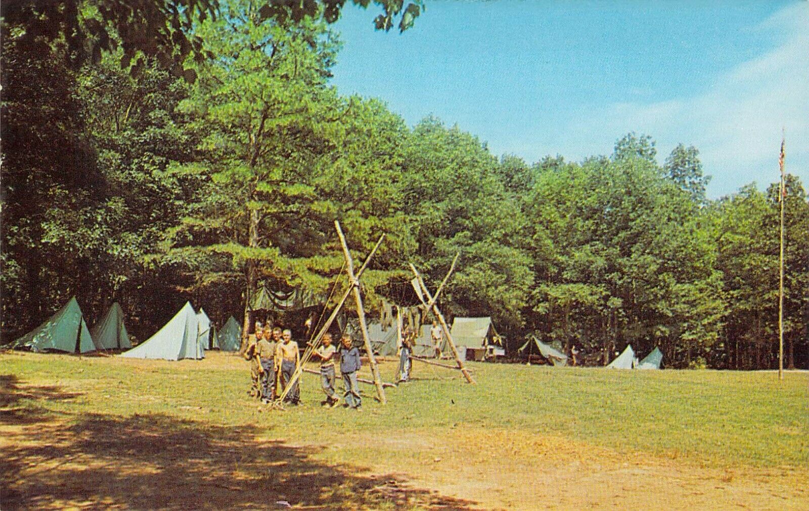 Va Sherando Lake Boy Scouts Of America Boys Hanging Laundry Tents Postcard Bs4