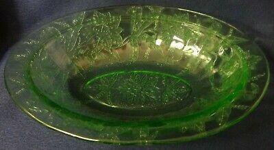 Floral Green Bowl Oval 9" Jeannette Glass Company