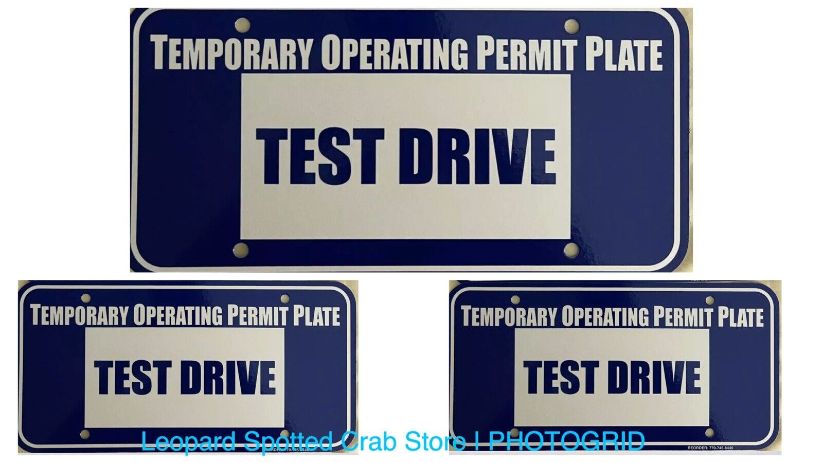 3 Three New Dealer License Plate Temporary Test Drive Tags White Blue Temp