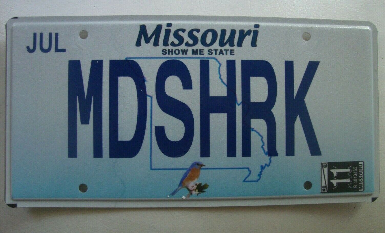 License Plate Md Shrk Missouri Mo Vanity Mud Shark Personalized
