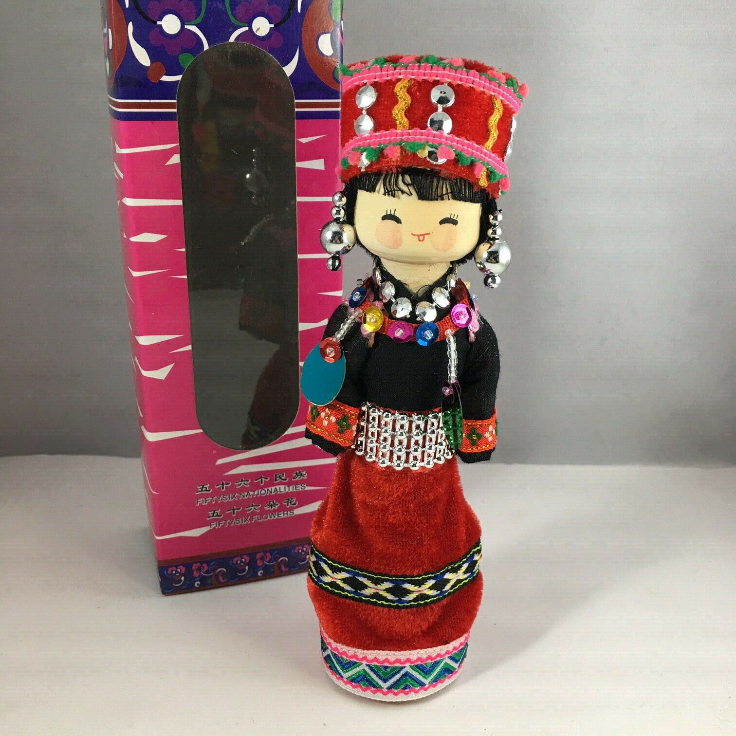 Chinese 7"h Handmade Collectible Minority Nationality Miniature Wooden Doll New!