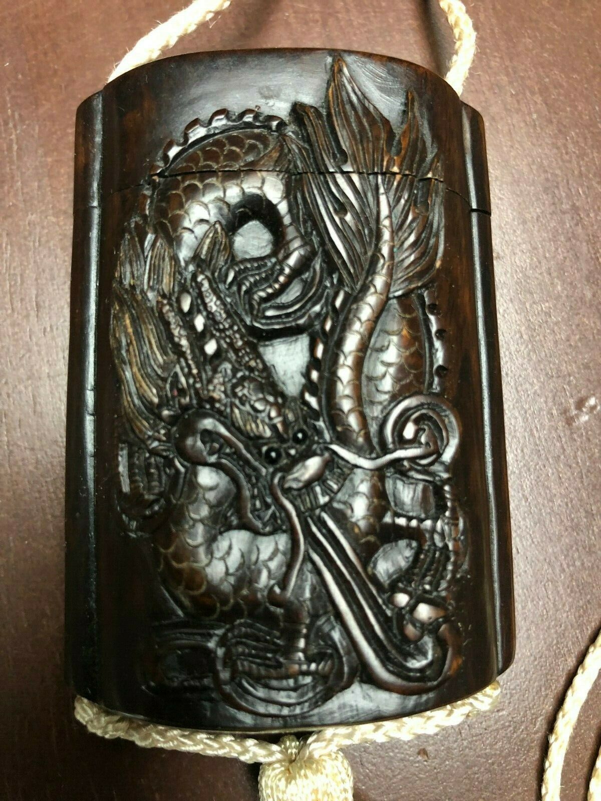 Vintage Signed Japanese Heavily Carved Snuff Box