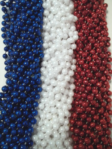 144 Red White Blue Memorial Day Mardi Gras Beads Necklaces Party Favors Huge Lot
