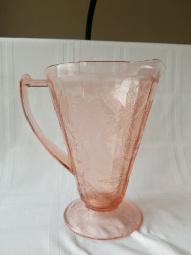 Vintage 1930s Jeanette Pink Floral Depression Glass Pitcher