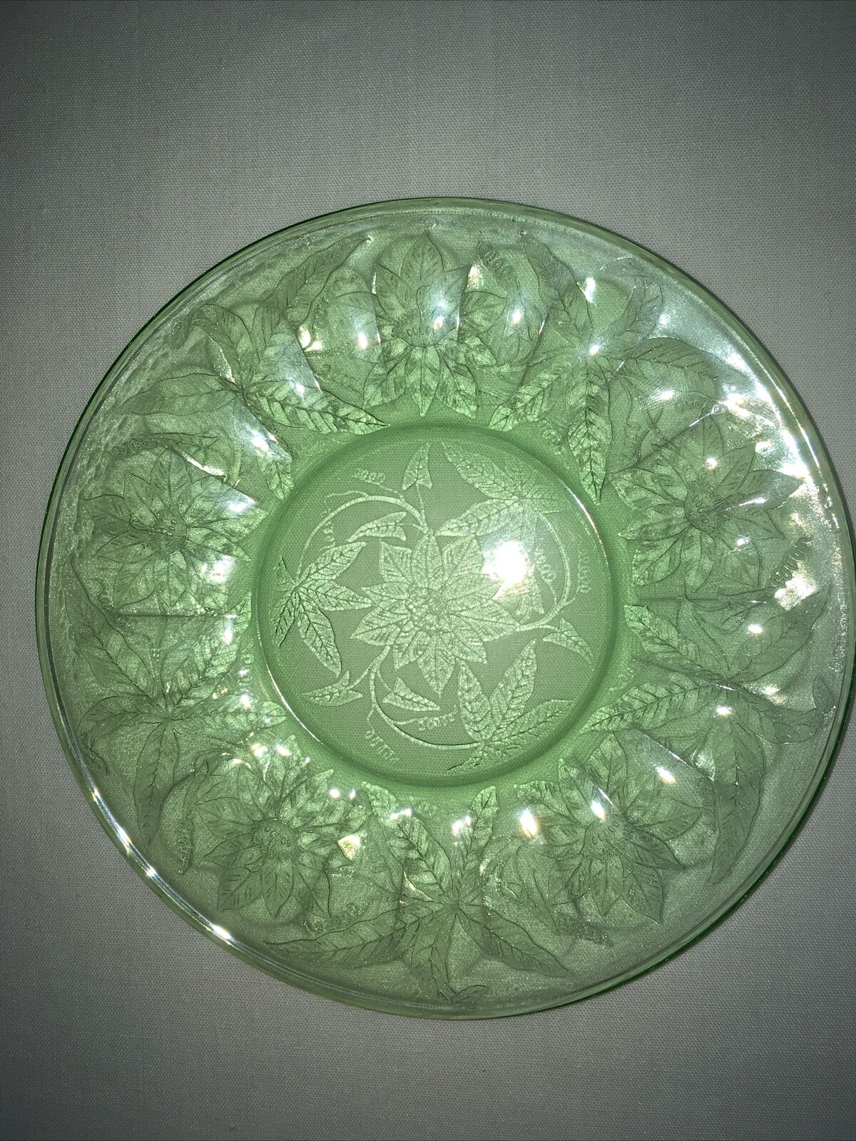 Jeannette Glass Floral Poinsettia Green Bread & Butter Plates Lot Of 4