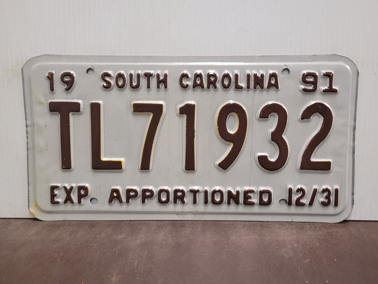 1991 South Carolina Apportioned License Plate Tag Original