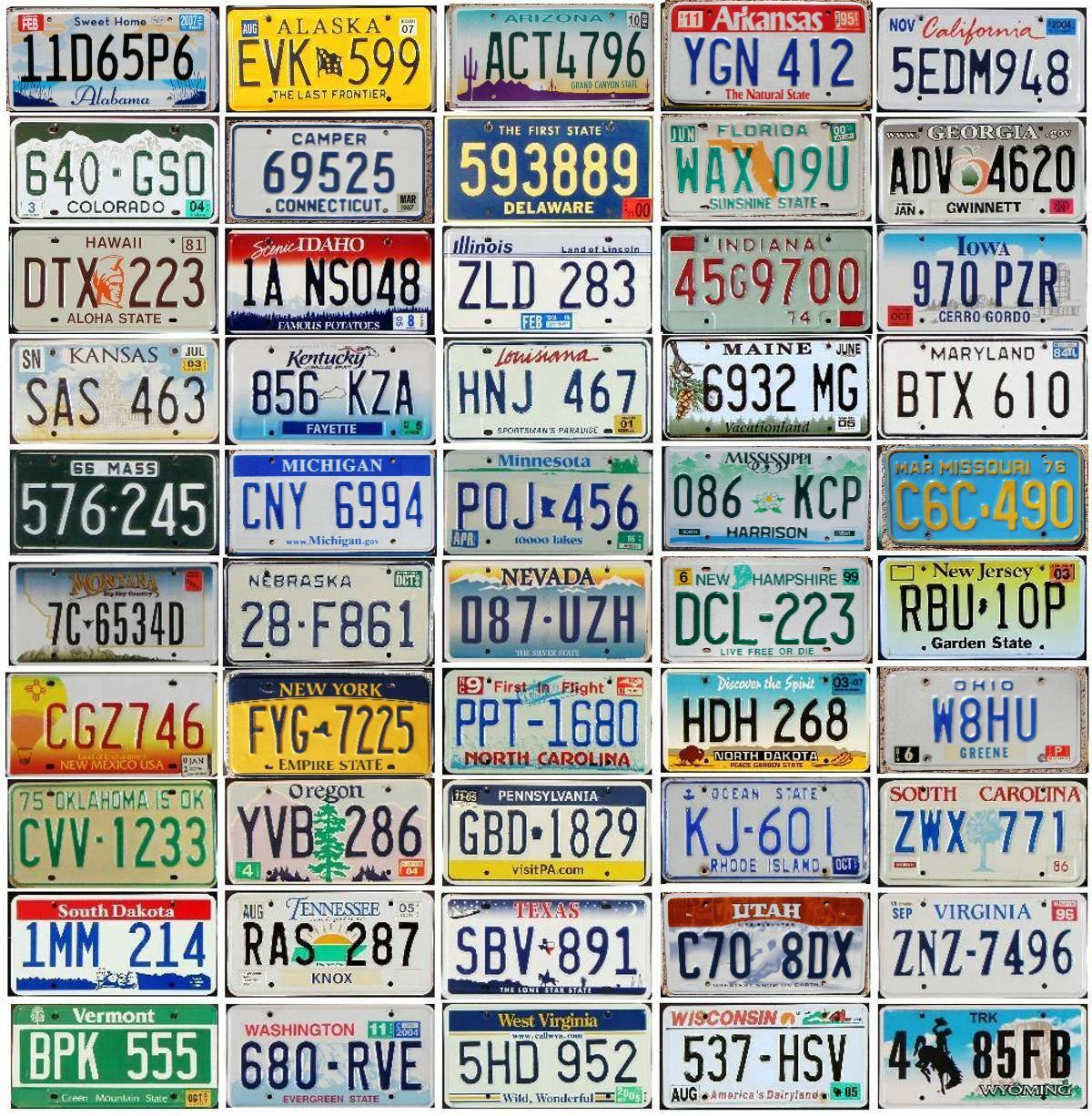 Complete Set Of 50 Usa License Plates - All States Included - Basic Set