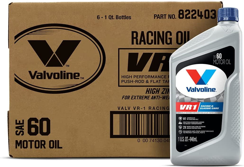 Valvoline Vr1 Racing Sae 60 High Performance High Zinc Motor Oil 1 Qt, Case Of 6
