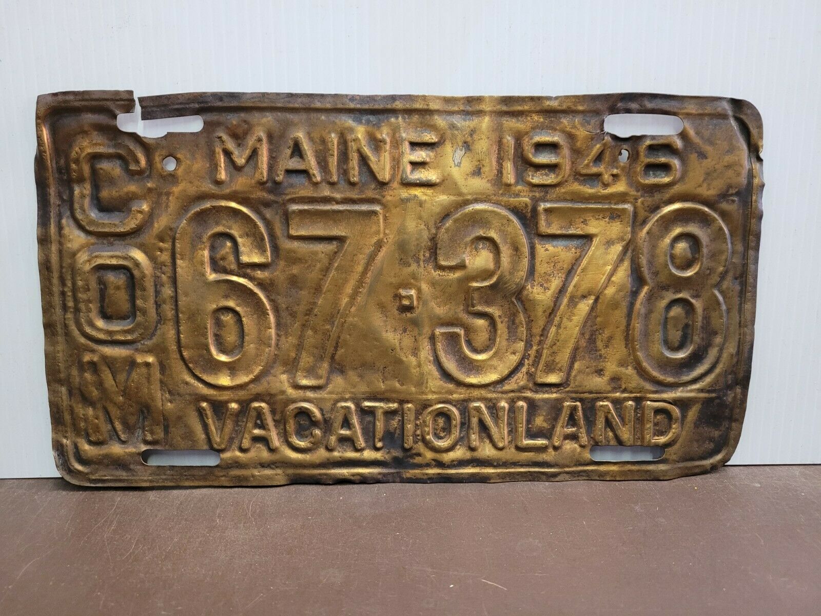 1946 Maine Brass Commercial  License Plate Tag