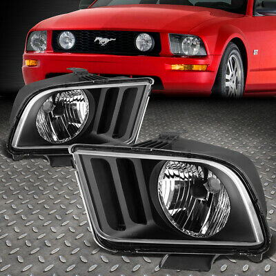 For 05-09 Ford Mustang S197 Pair Black Housing Headlight Replacement Head Lamps