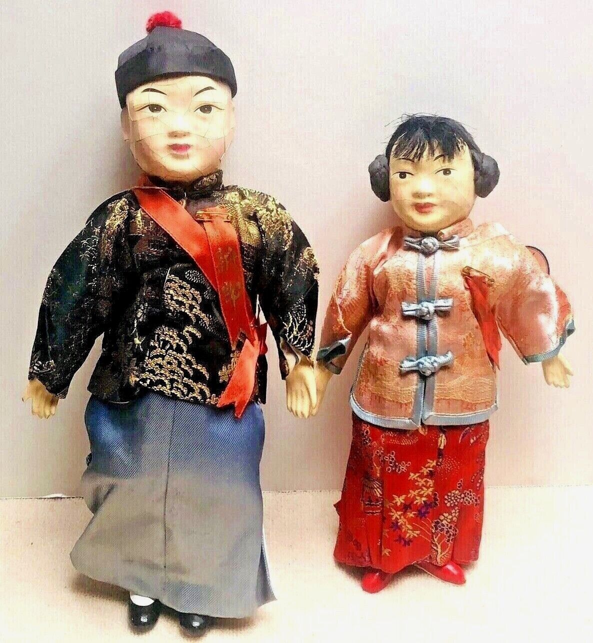 Vintage Chinese Tripod Mark Composition Bride (#124) And Groom (#123) Dolls