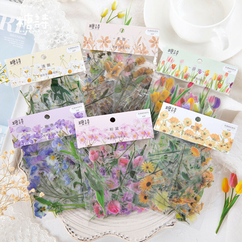 40pcs Diy Paper Diary Flower Stickers Korean Japanese Journal Scrap Booking