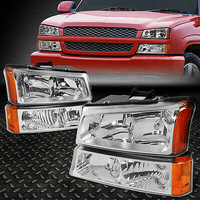 For 03-06 Chevy Silverado Avalanche 1500-3500 Bumper Headlight Lamp Chrome/amber