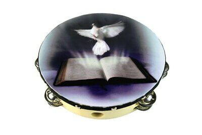 Tambourine Row Jingle Percussion Instrument For Church 10" Dove Bible Musical