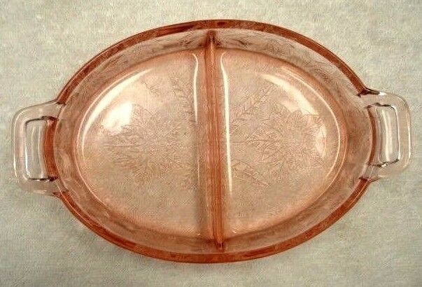 Vintage Jeannette Pink Depression Glass Divided Candy Box Relish Handled Dish