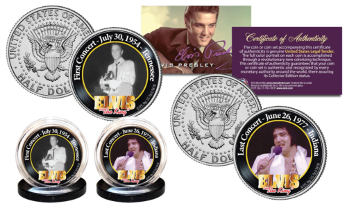 Elvis Presley First/last Concert Jfk Half Dollar 2-coin Set Officially Licensed