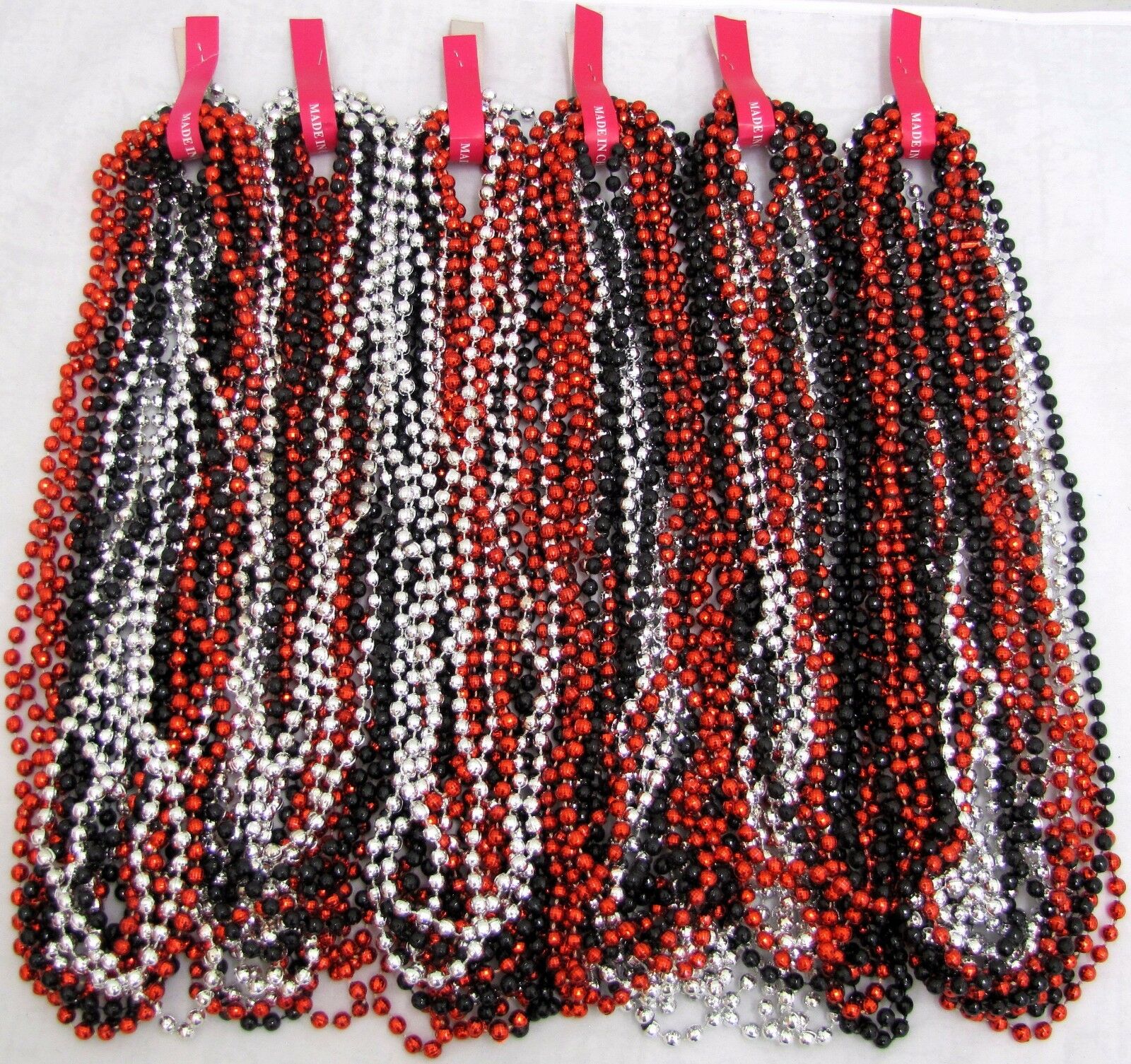 Mardi Gras Beads Black Red Silver Disco 6 Dozen 33" Party Parade 72 Necklaces