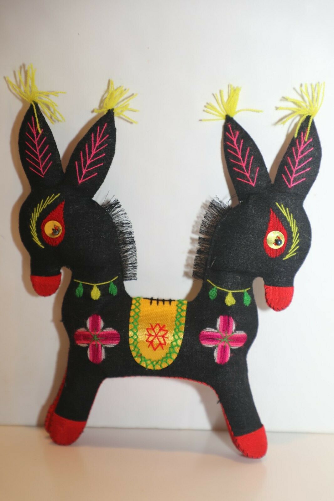 China Traditional Folk Art Cloth Plush Figure Two-headed Donkey Nwot