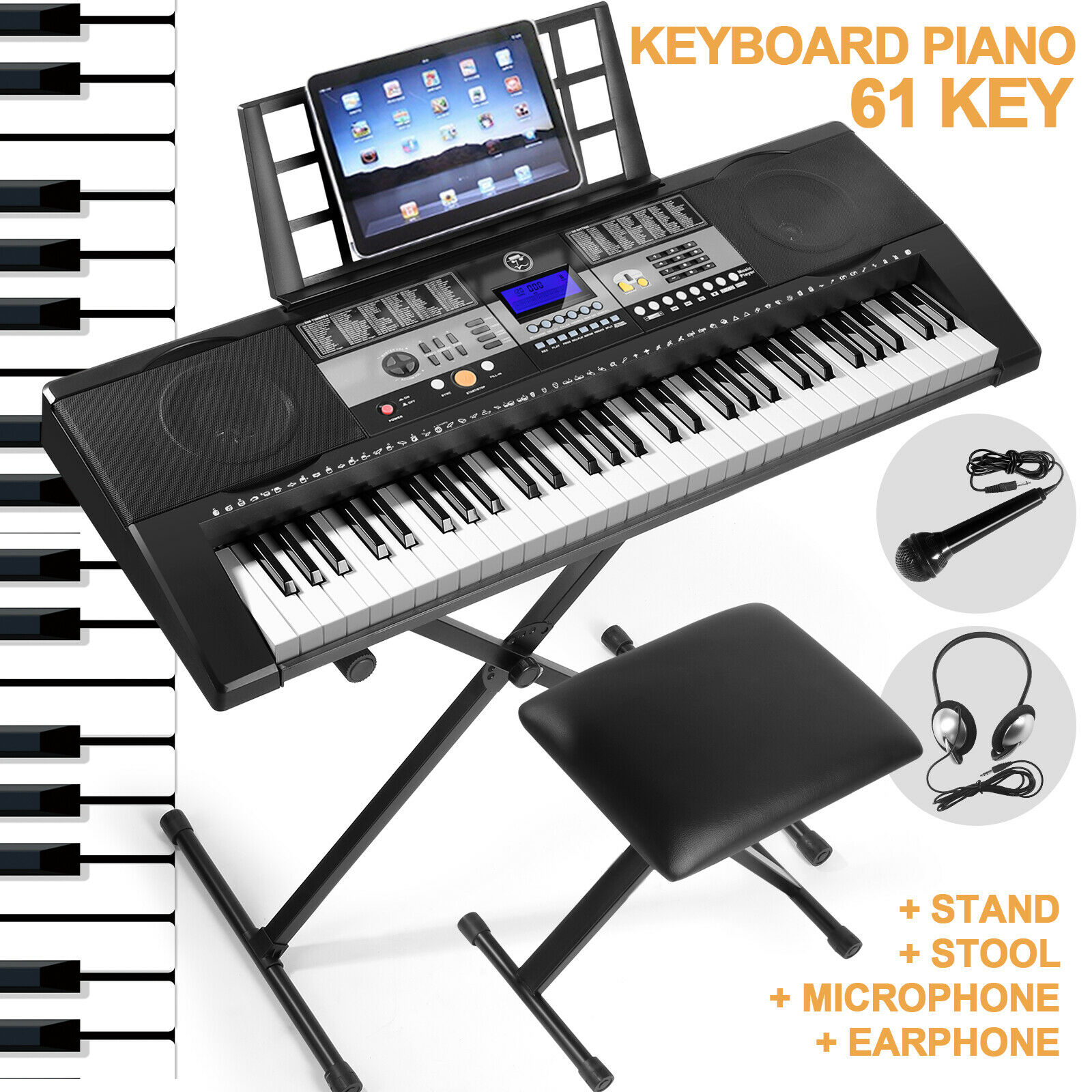 61-key Digital Piano Electronic Keyboard Portable Headphone Microphone W/stand