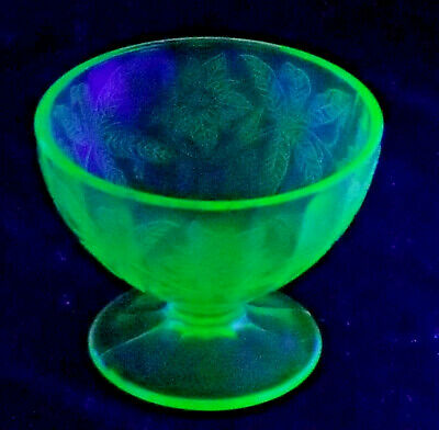 Jeannette Poinsettia Sherbet Green Depression Uranium Glass 2.75"