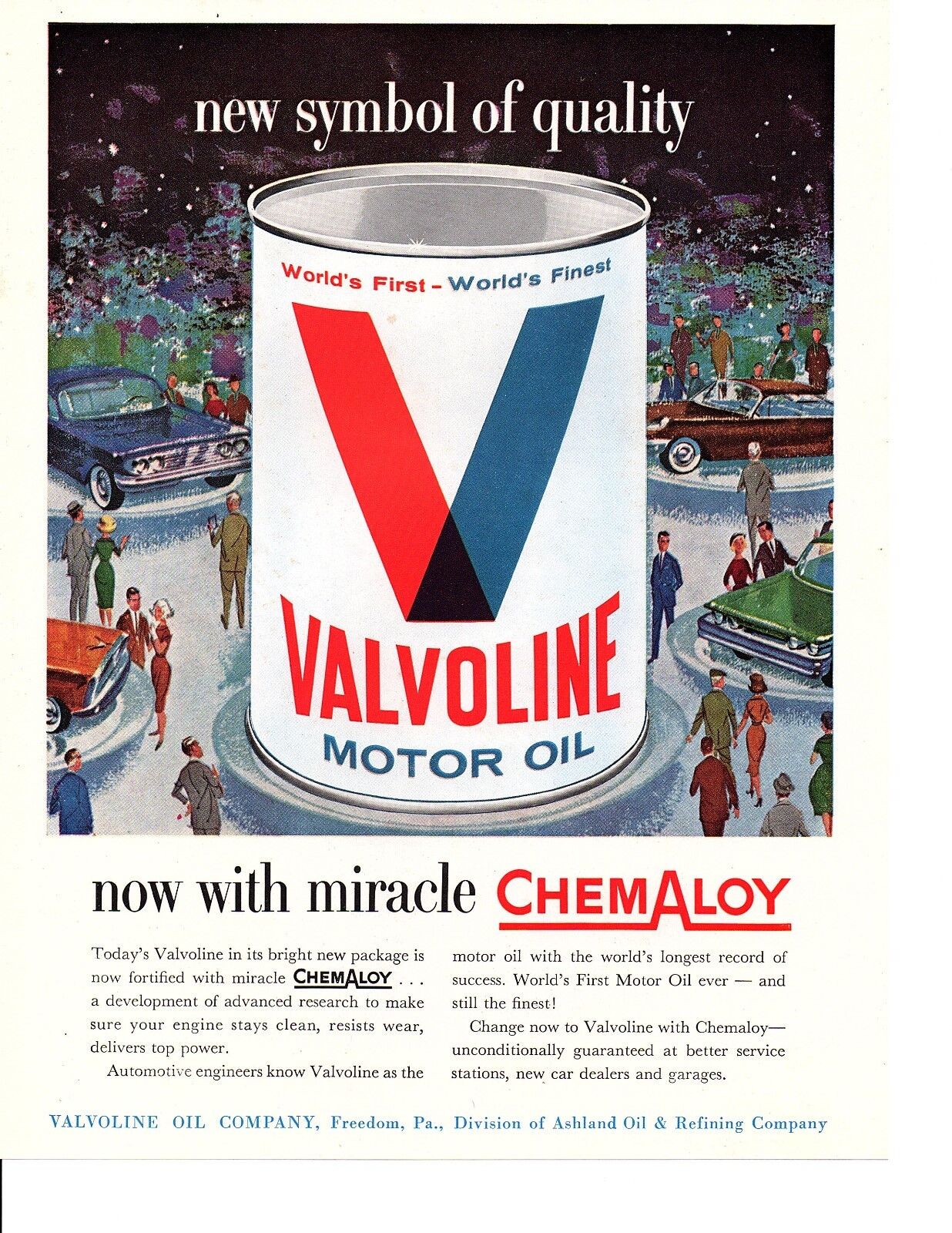 1960 Valvoline Motor Oil  ~  Classic Original Print Ad