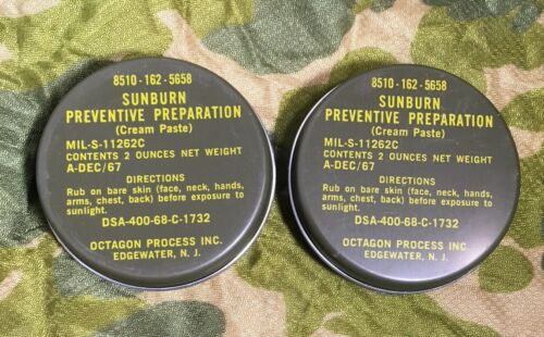 Two 1967 Vietnam War Us Army/usmc Sunburn Preventive Cream Unopened/unissued