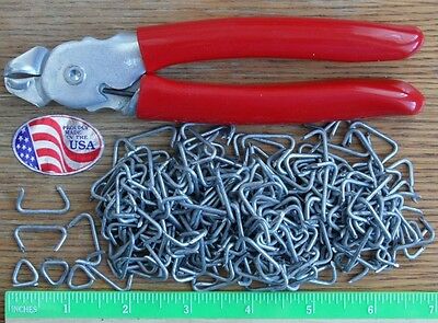 Hog Ring Ringer Pliers & 200 3/4" Rings Netting Attachment Cage Upholstery Sharp