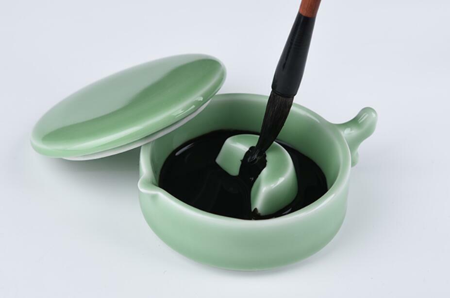 Green Porcelain Ink Box Brush Rest With Lid Calligraphy Painting Sumi-e Tool