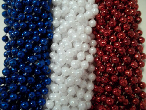 72 Red White Blue Memorial 4th July Mardi Gras Beads Necklaces Party Favors