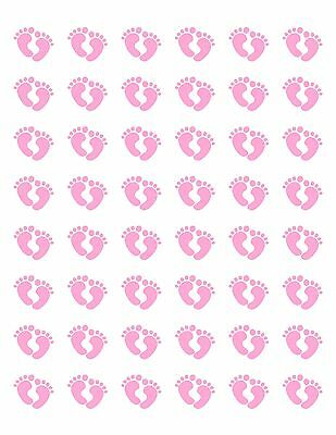 48 Pink Baby Feet Footprints Envelope Seals Labels Stickers 1.2" Round