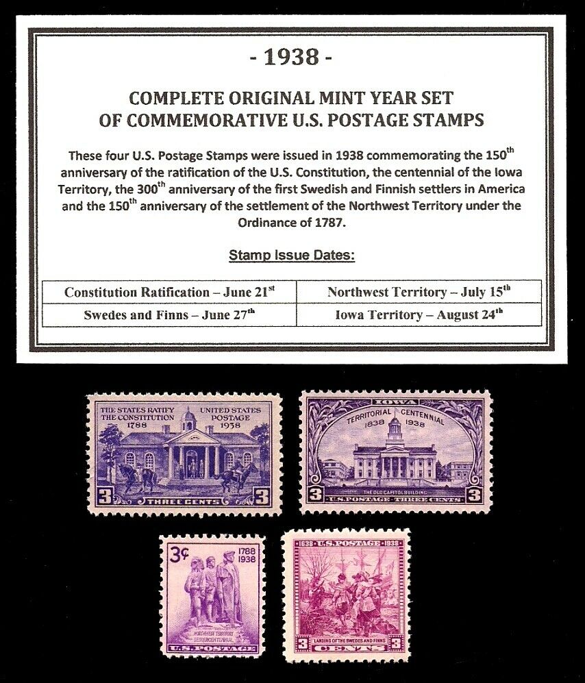 1938 Complete Year Set Of Mint -mnh- Vintage U.s. Postage Stamps