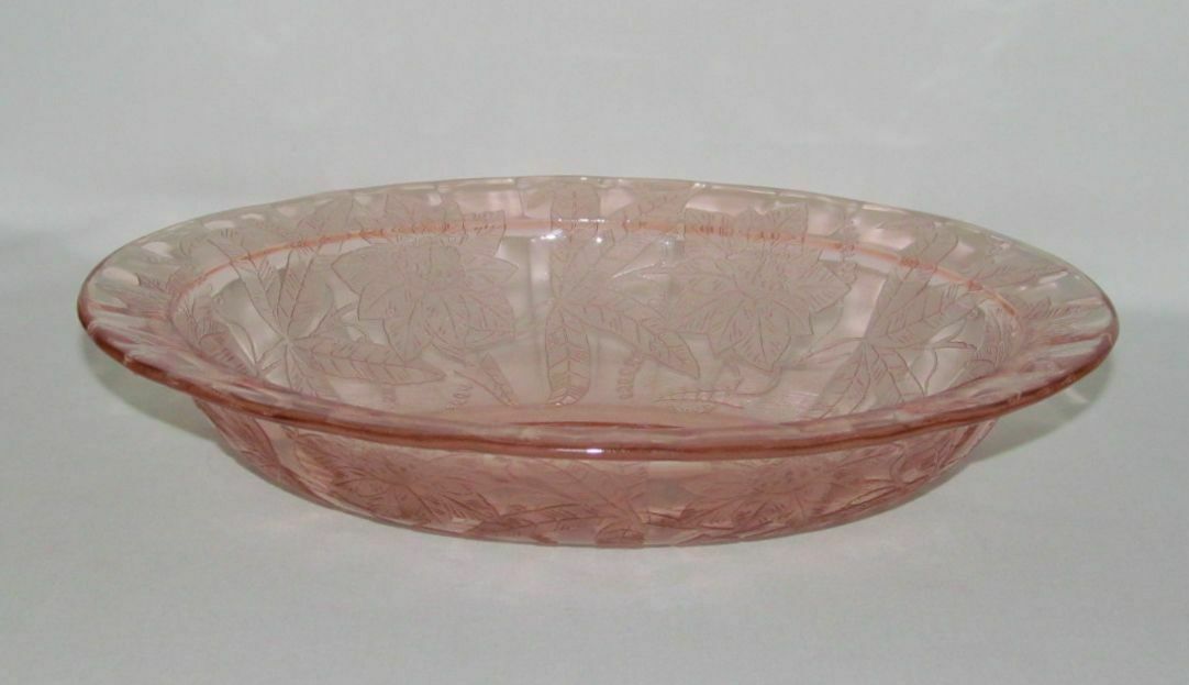 Jeannette Glass Floral Poinsettia Pink Oval Vegetable Bowl