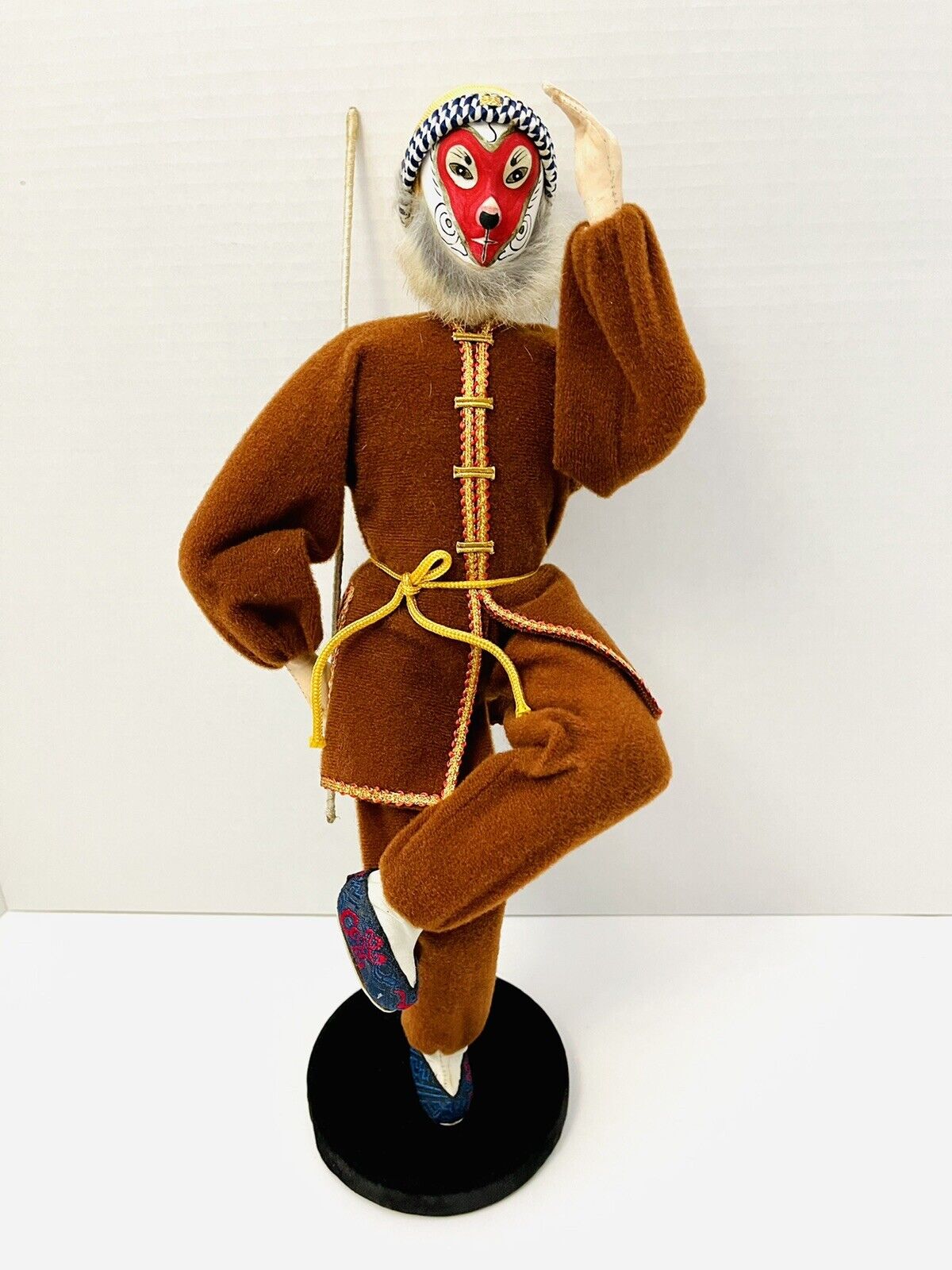 Vintage Oriental Hand Painted Monkey Faced Masked Warrior 14” Doll Decor