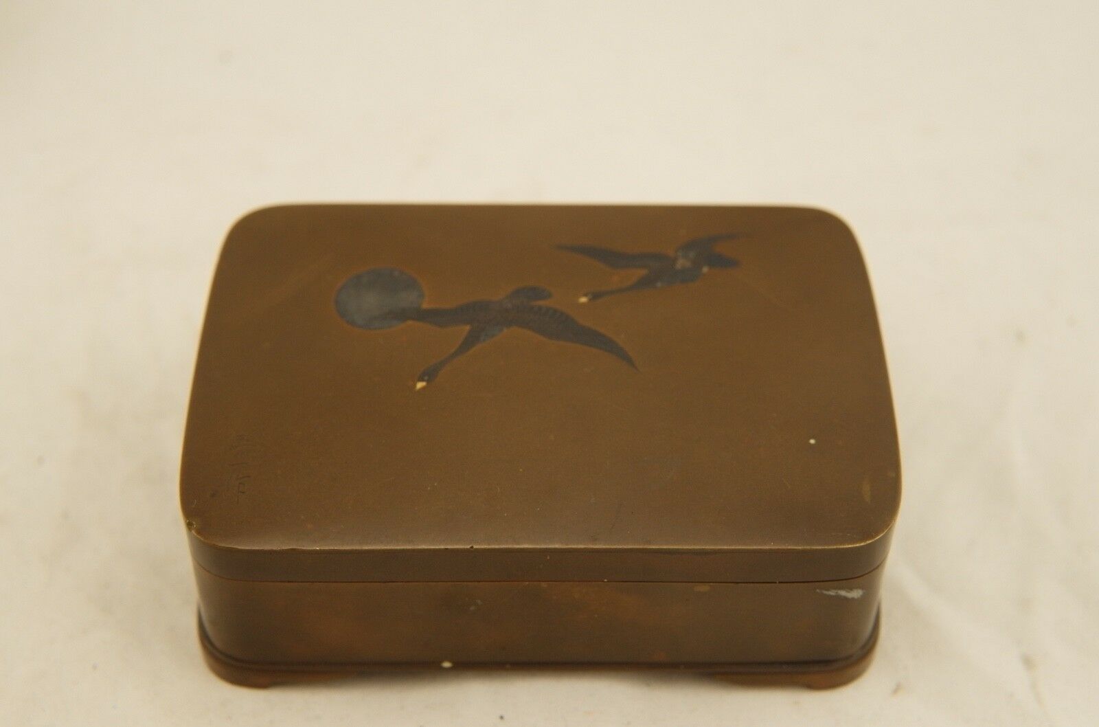 Signed Nogawa Meiji Japanese Shakudo Mixed Metal Onlaid Silver Bronze Hinged Box