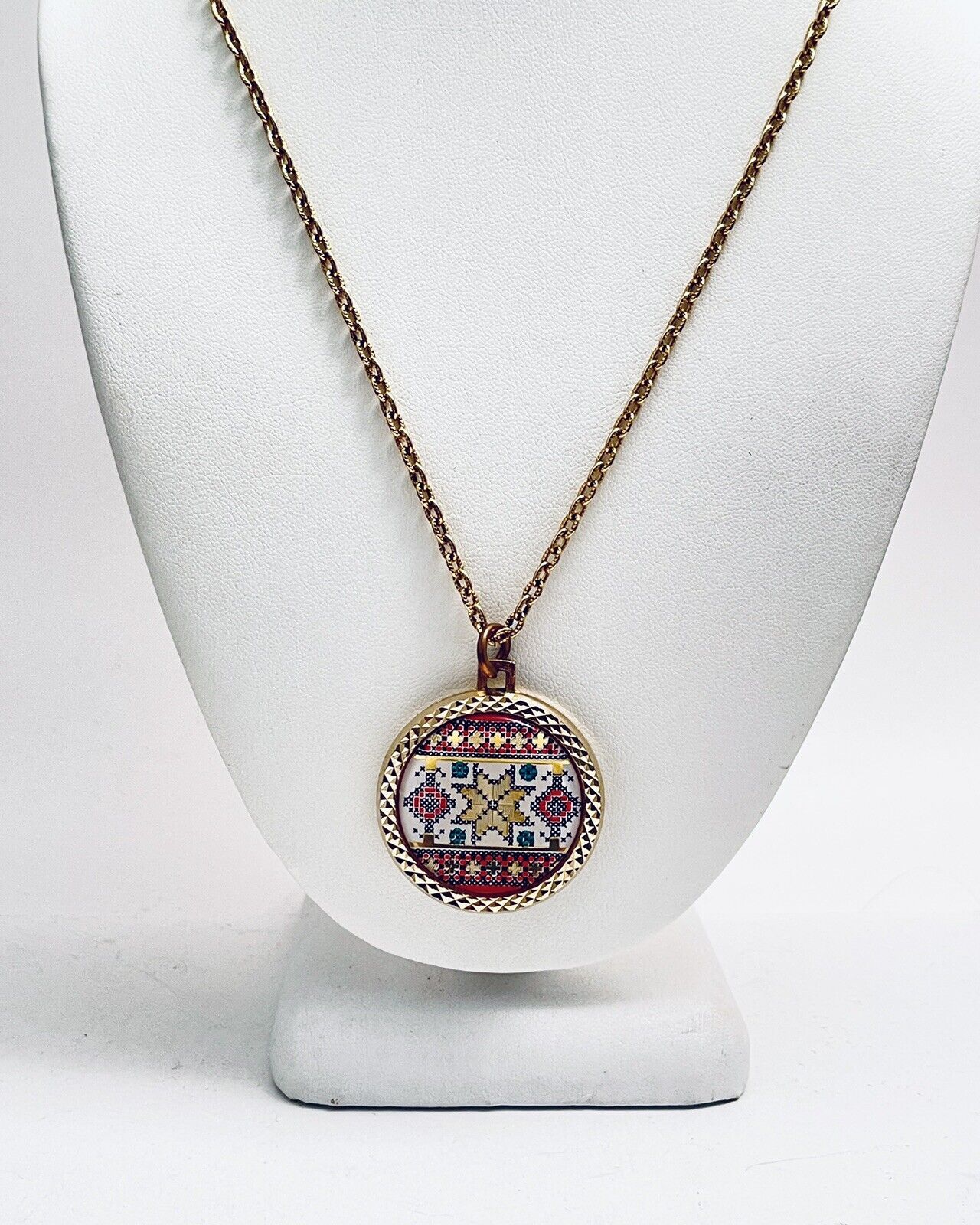 Ukrainian Reversible Embroidery Pendant Necklace