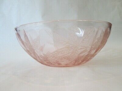 Round Salad Bowl! Vintage Jeannette Glass Co: Depression Pink Floral Pattern Exc