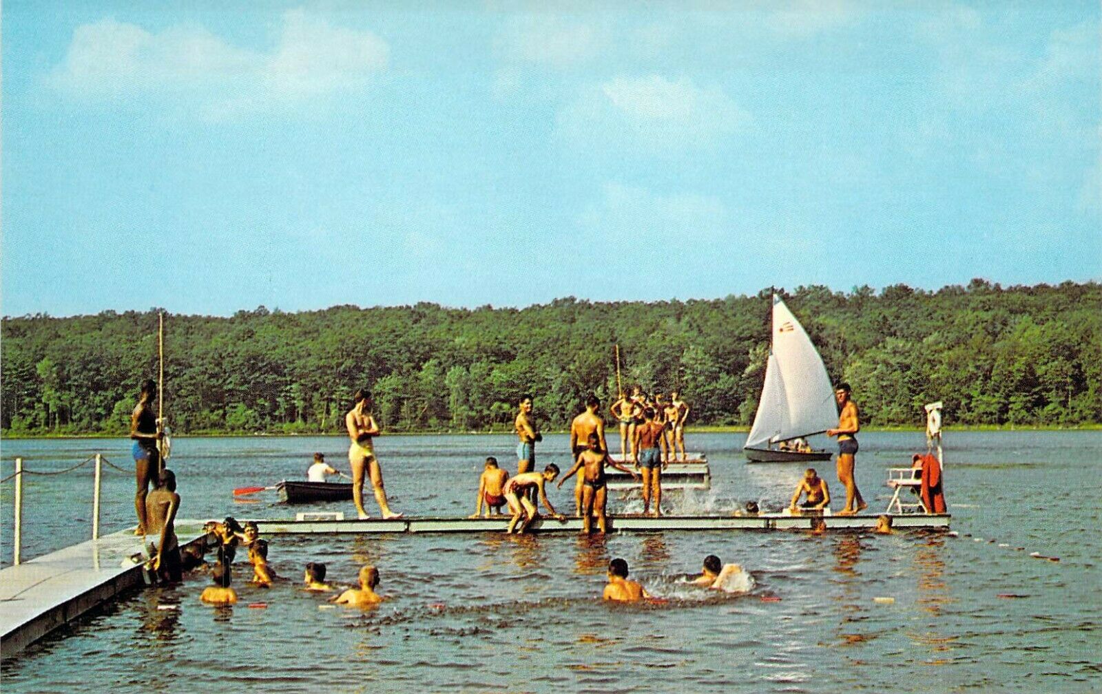 Ny Narrowsburg Ten Mile River Boy Scout Camps Mint Swimming Postcard Bs1