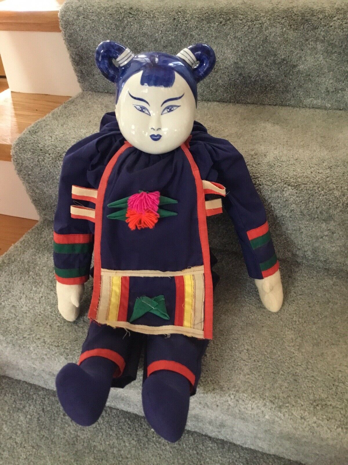 25” Asian Chinese Ethnic Ceremonial Doll ~ Porcelain Head ~ Collectible~vintage