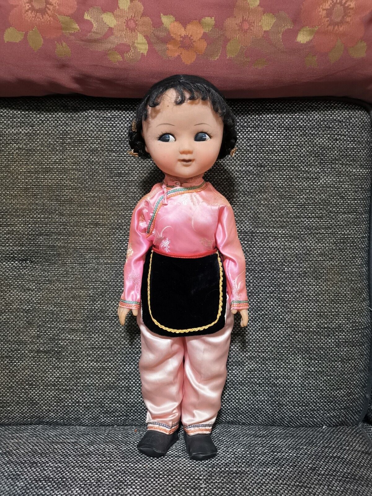Vintage Big Plastic Girl Baby Doll Rubber Girl Chinese Folk Doll 18"