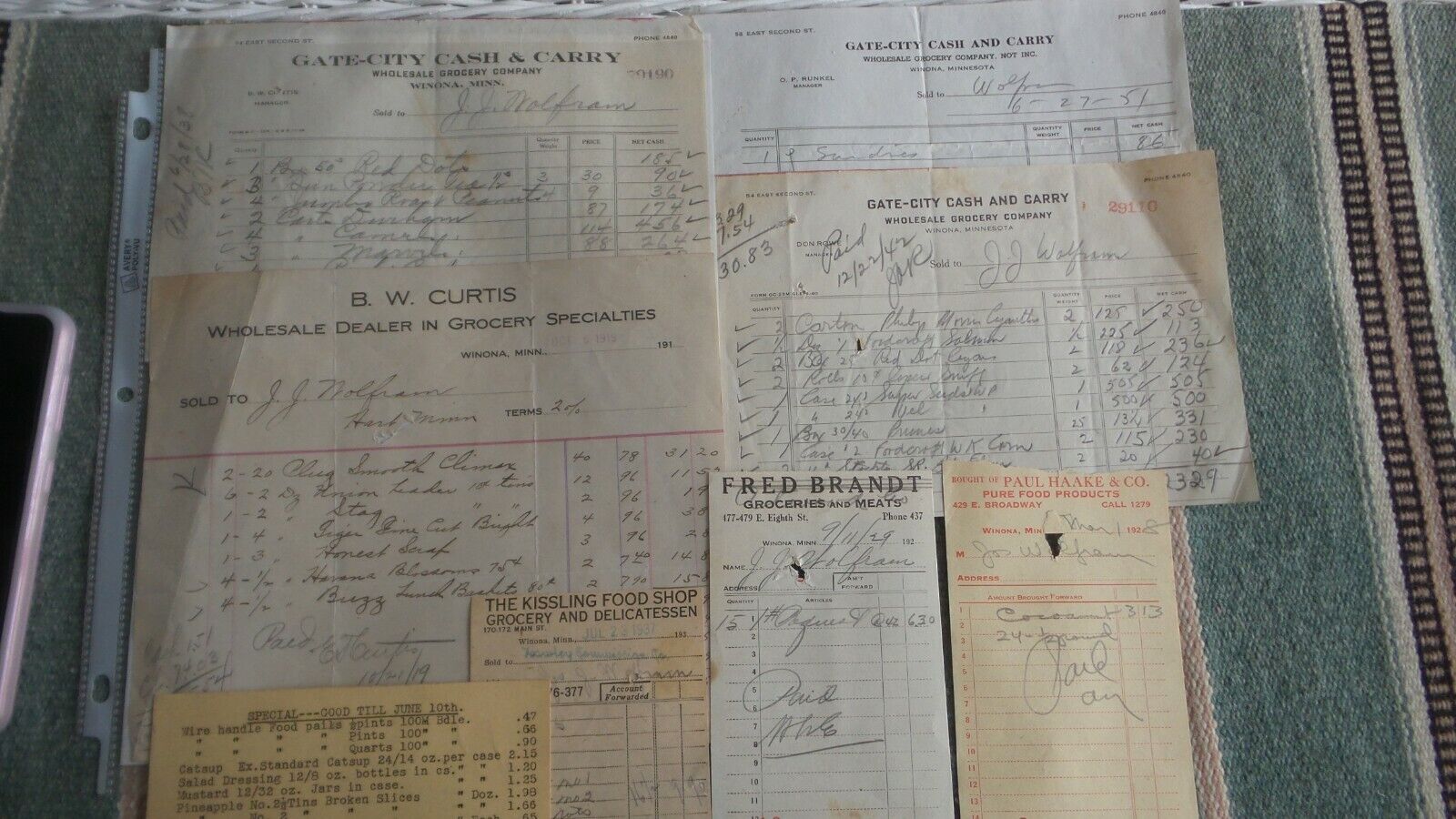 Antique Adv Ephemera, Winona, Mn Wholesale Grocers, Early 1900's-20's,receipts