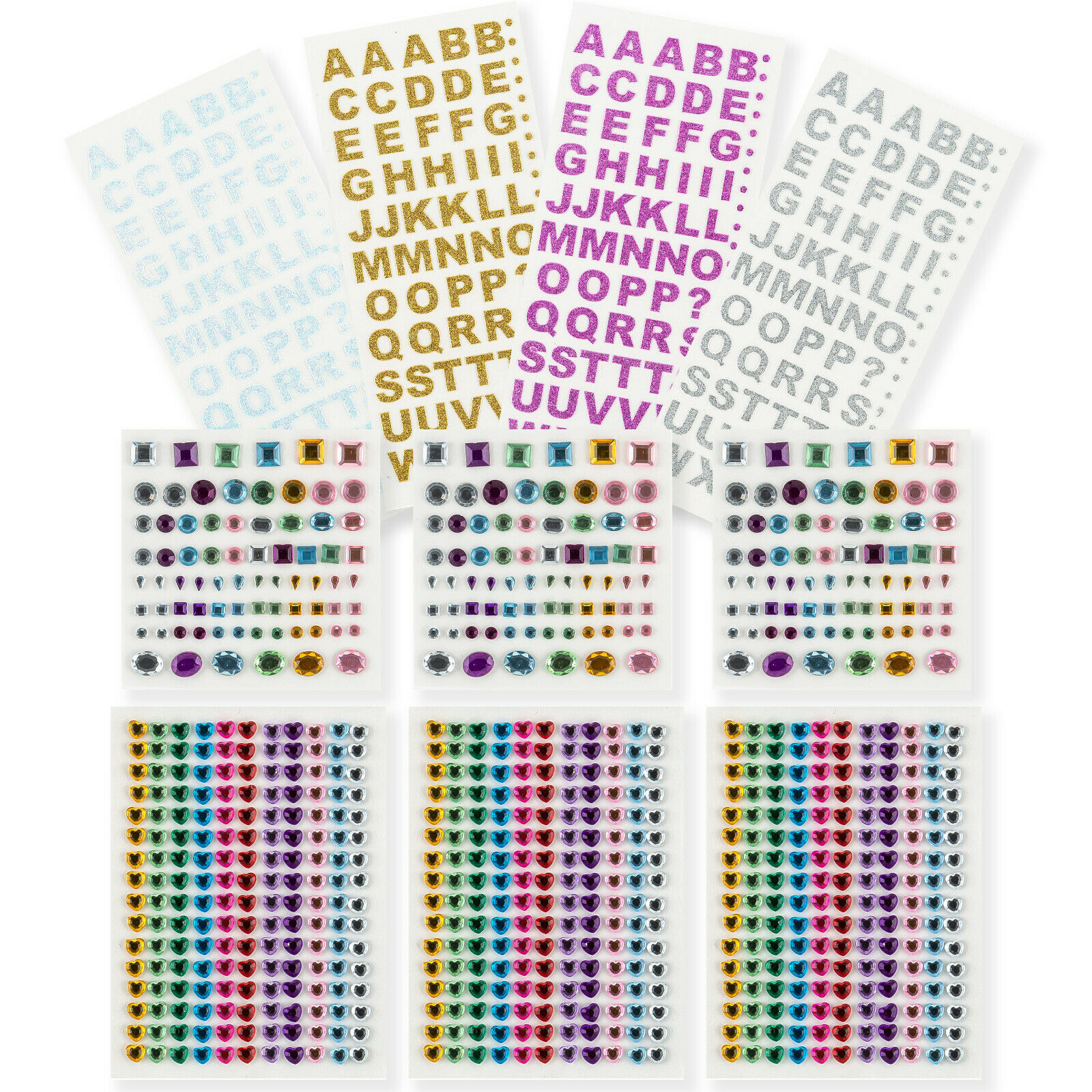Package Glitter Letter Stickers 4 Alphabet 528 Heart Gem 225 Rhinestone Stickers