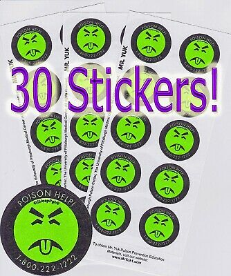 3 Sheets Of Genuine Mr. Yuk Stickers. 30 Stickers Total!  Great Product & Price!