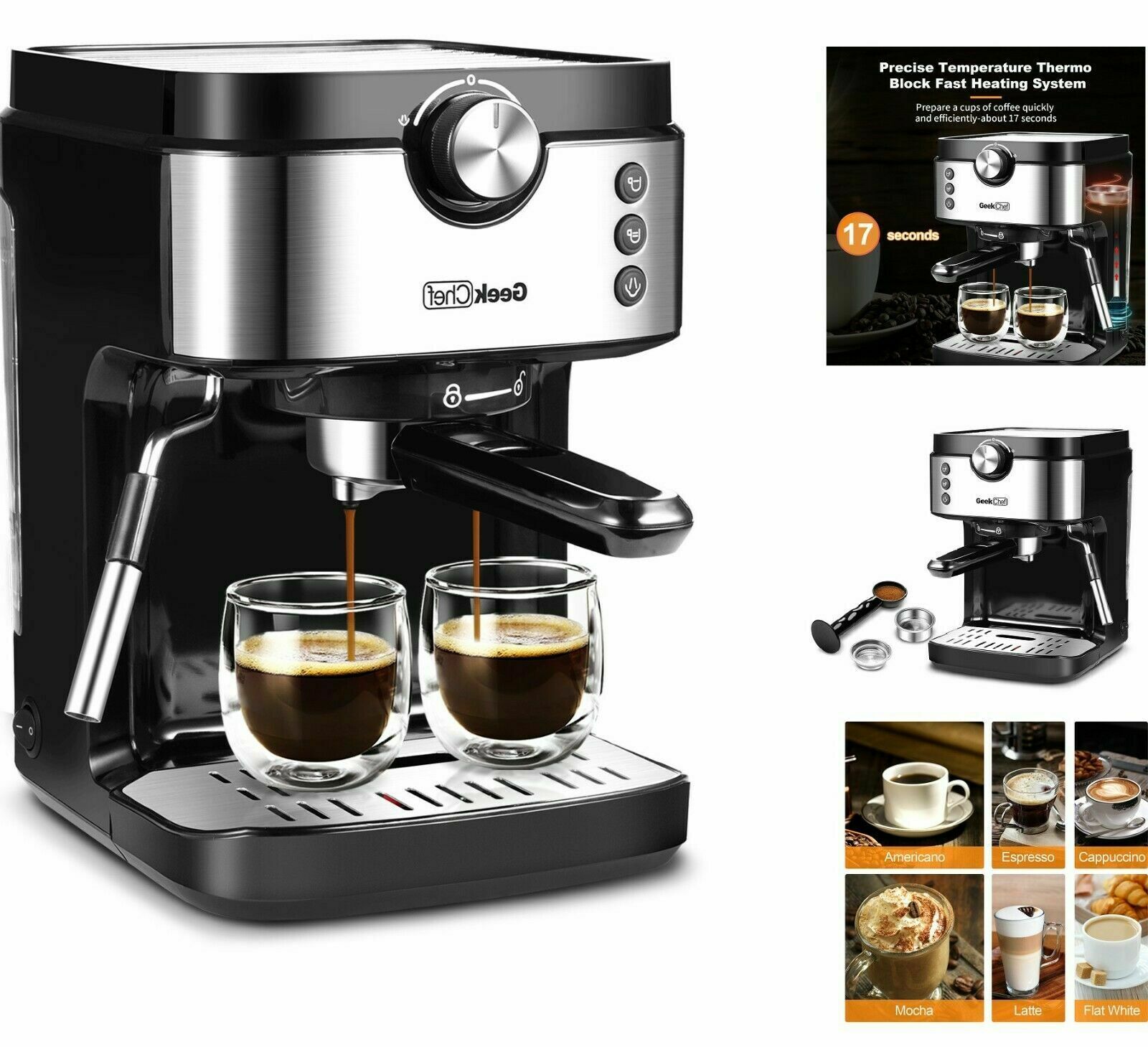 Espresso Machines 20 Bar With Milk Frother Wand Expresso Coffee Machine 1300w