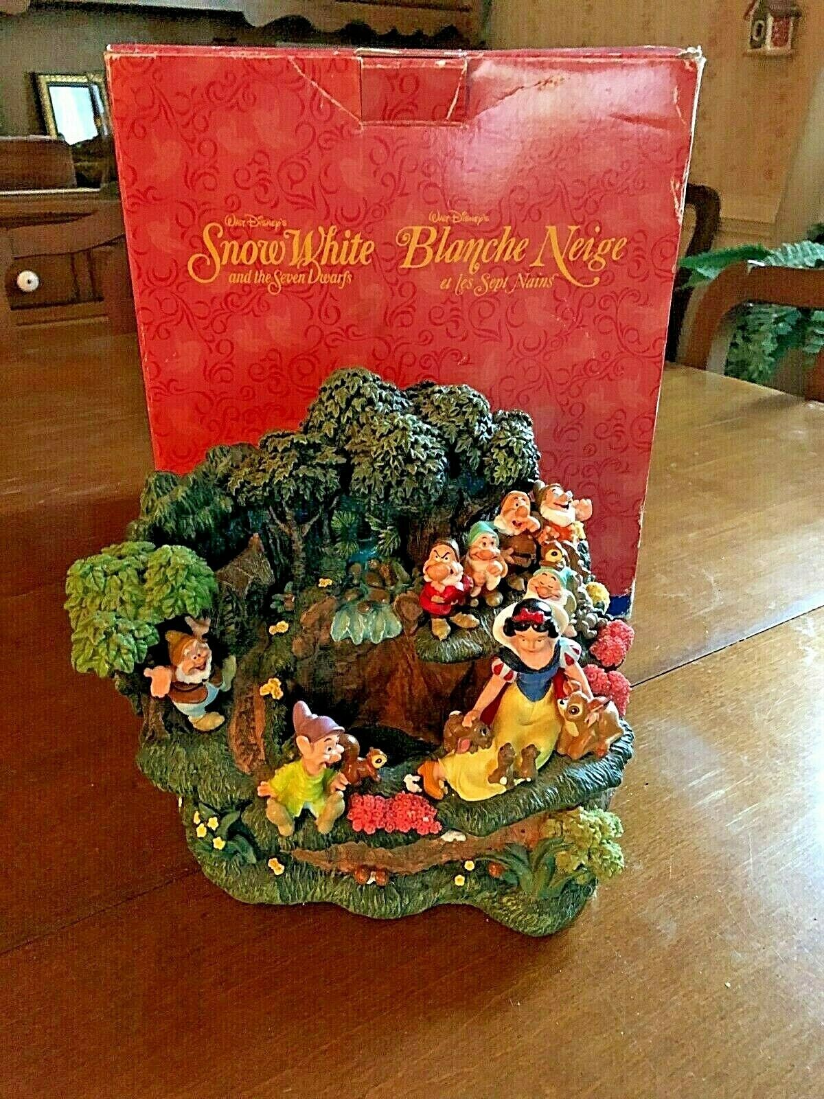 Disney Snow White & The Seven Dwarfs Waterfall Fountain W/light & Original Box