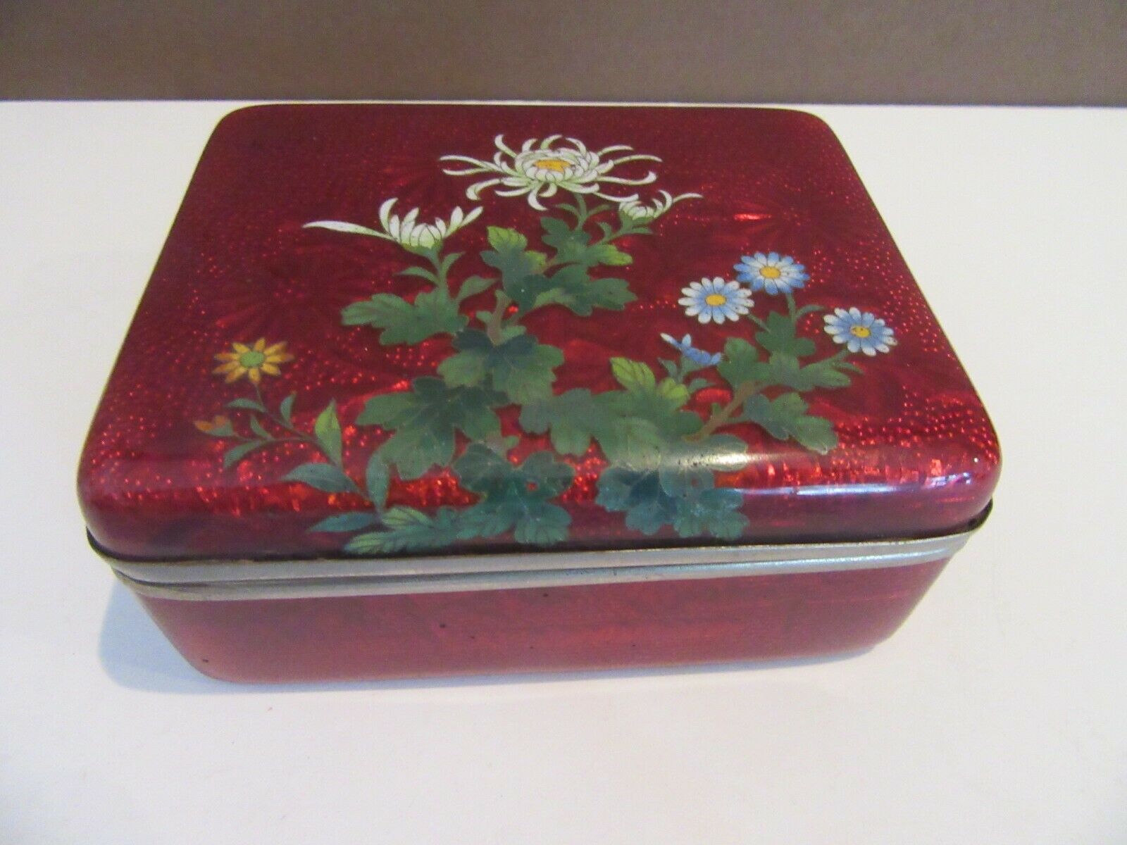 Antique Pigeon Blood Red Ginbari Cloisonne Lined Box